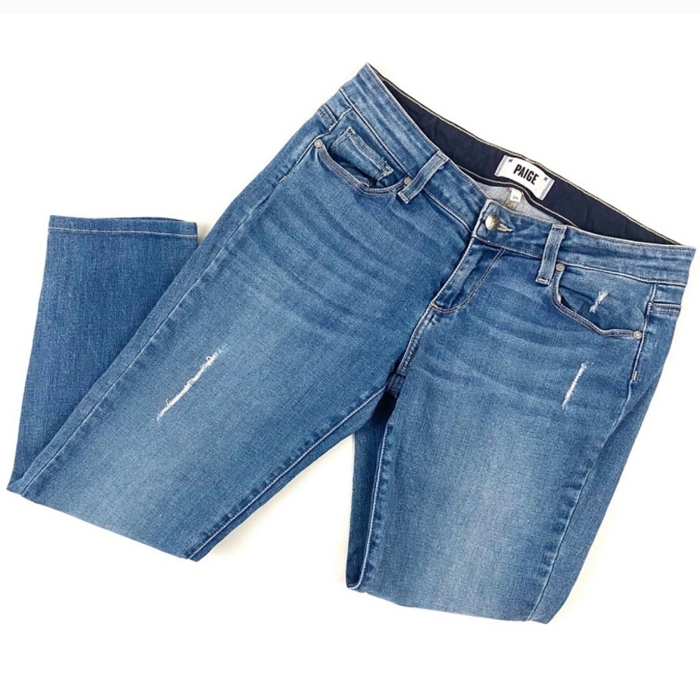 PAIGE distressed boyfriend style skinny jeans